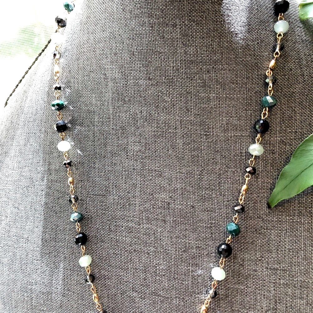 Teal and Gold Beaded Necklace